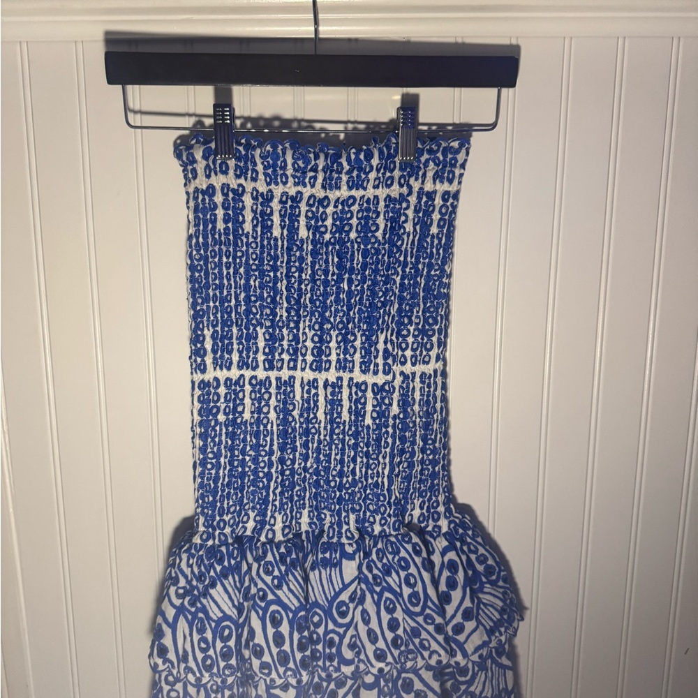 Blue and White Ruffles Mini Dress